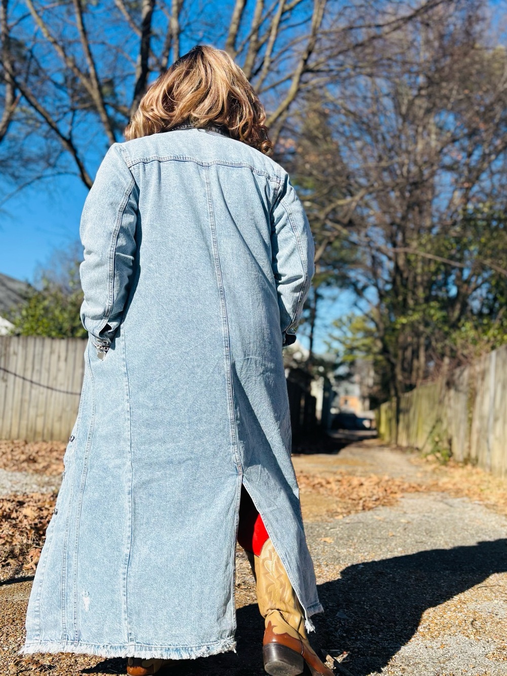 Light Wash Denim Long Coat Jacket XL